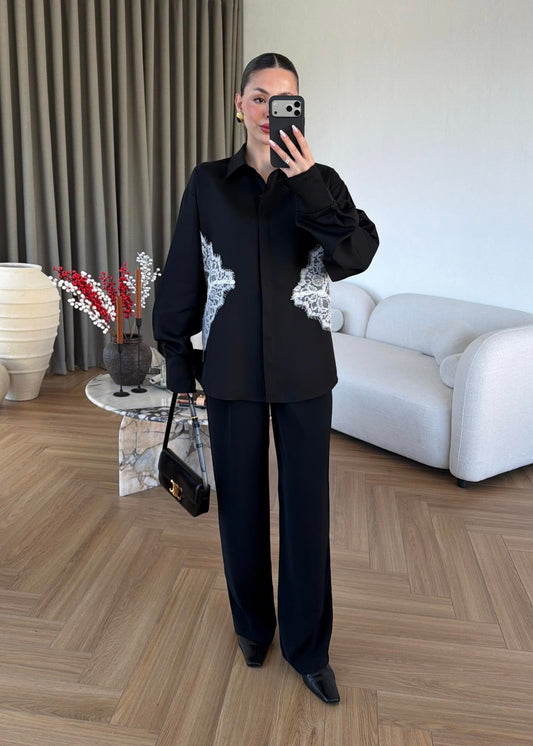 Black Lace-up Shirt