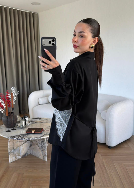Black Lace-up Shirt