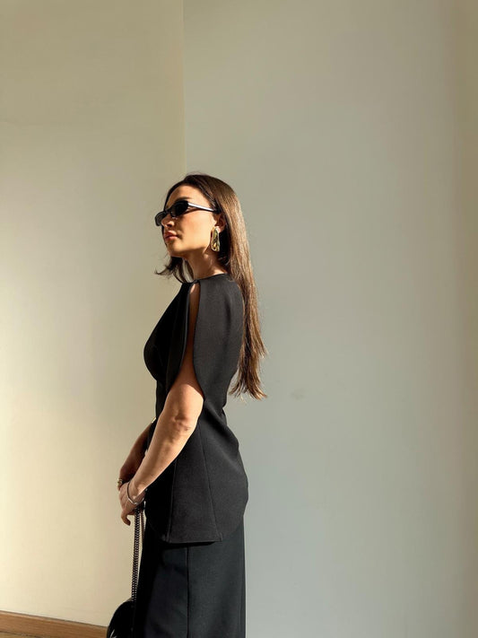 Balloon Sleeve Black Blouse