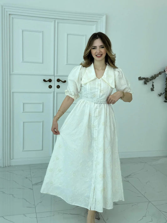 Baby Collar Self Belted Dress