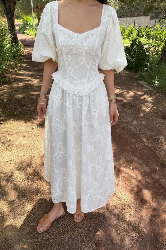Balloon Sleeve Lace Embroidered DRESS
