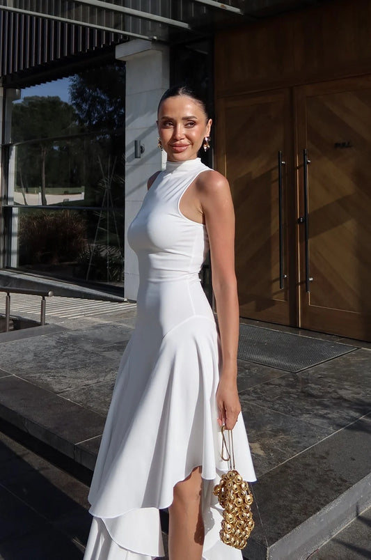 White with Ruffle Detail at the Bottom Dress