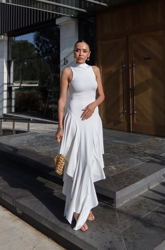 White with Ruffle Detail at the Bottom Dress