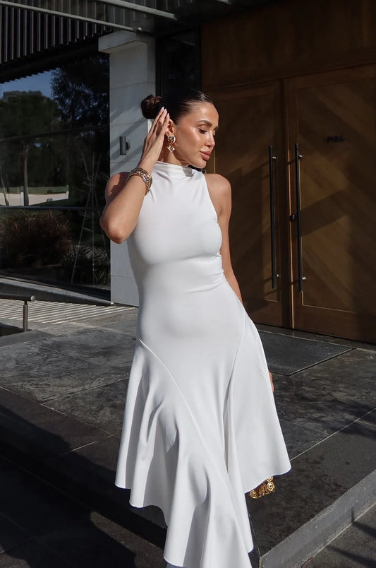 White with Ruffle Detail at the Bottom Dress