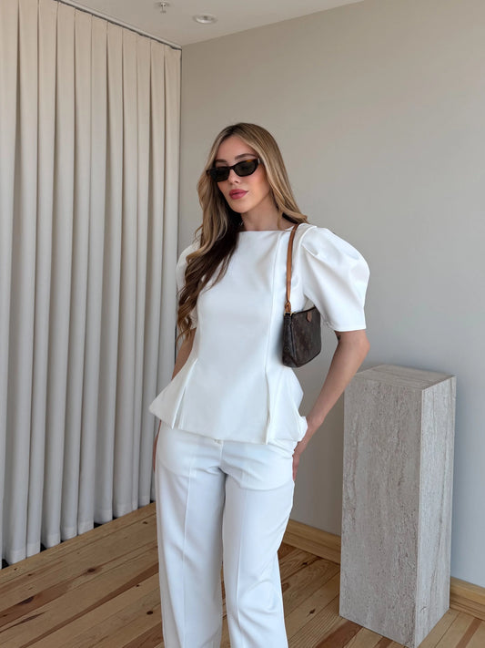 White Mateo Balloon Sleeve Set
