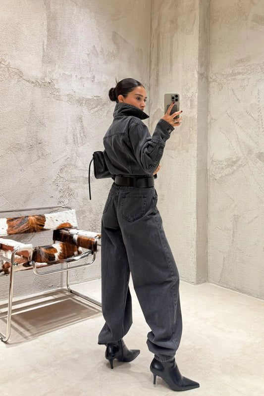 Avery Charcoal Denim Utility Jumpsuit