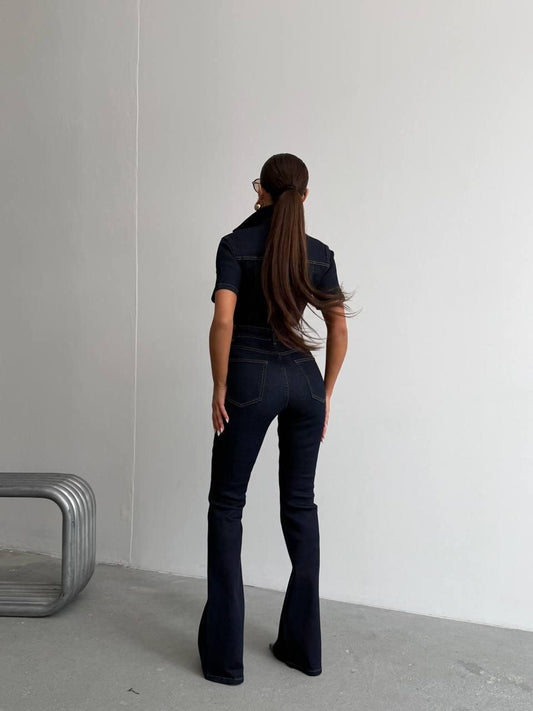 Navy Crush Denim Jumpsuit