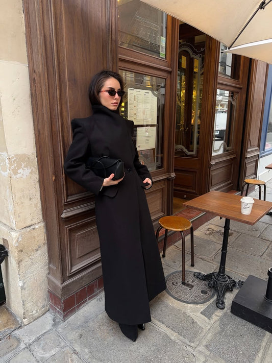 STAND-UP COLLAR WAIST SITTING PADDED MAXI CACHET COAT