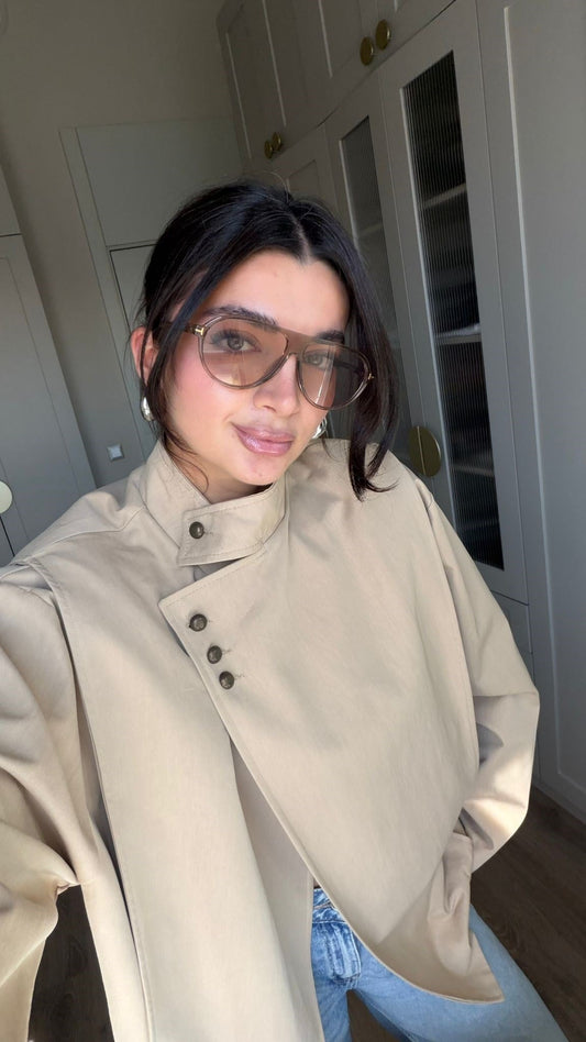 Beige Asymmetrical Buttoned Trench Coat