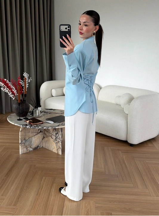 Blue Cross-Tie Padded Shirt