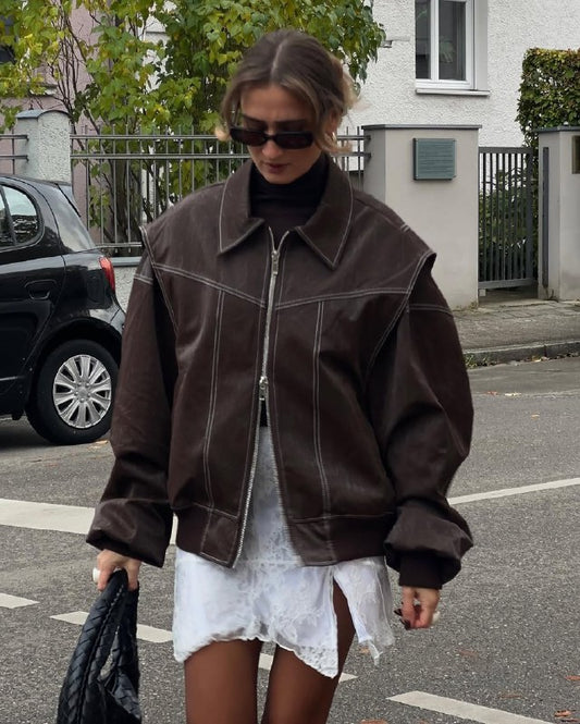 ARVERNA Oversized Contrast Brown Jacket