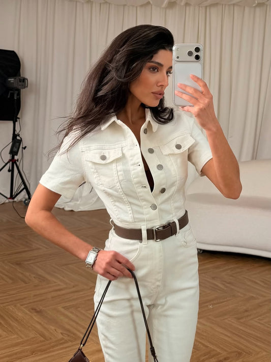 White Crush Denim Jumpsuit