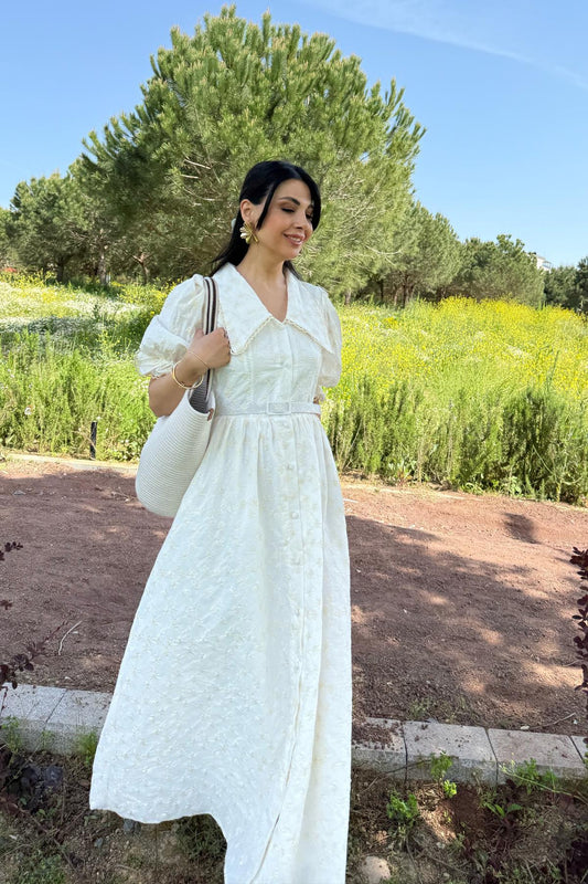 Baby Collar Self Belted Dress