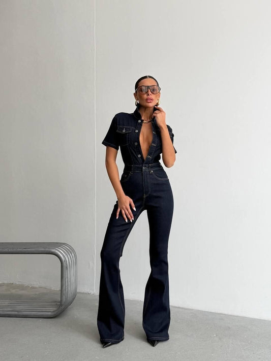 Navy Crush Denim Jumpsuit