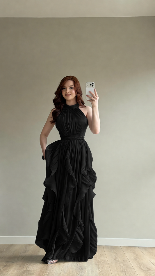Passion Ruffle Black Dress