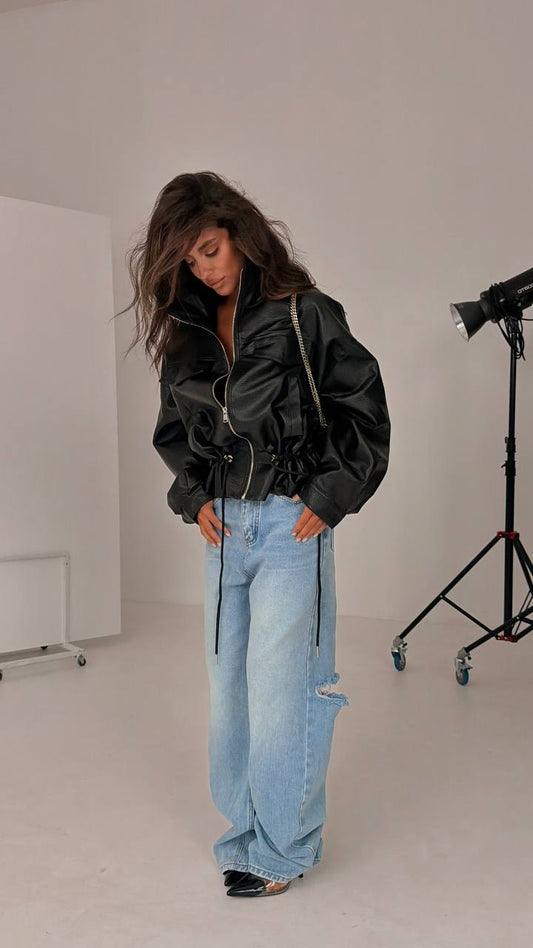 Arverna Cinched Utility Leather Jacket