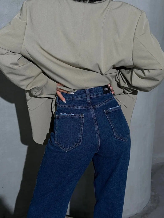 Double breasted high waist wide leg jeans