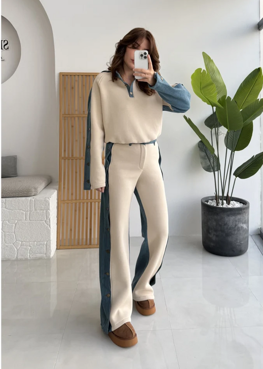 طقم فيليسيتي من مزيج الدنيم الكريمي المصقول