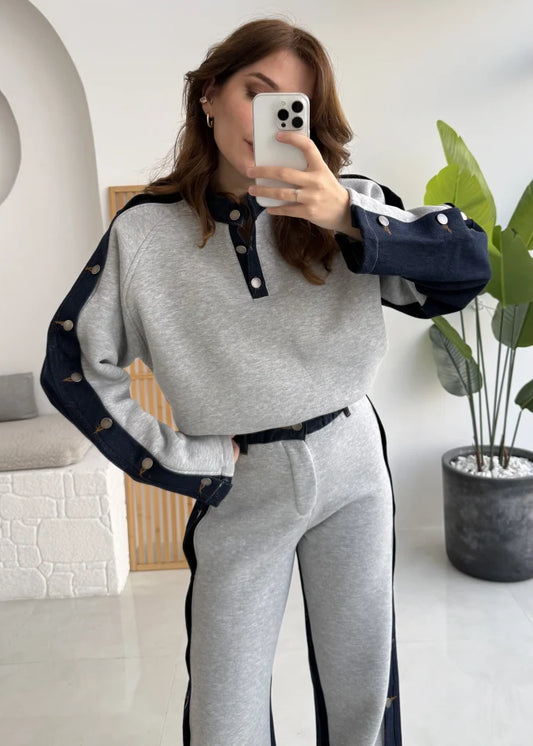 طقم فيليسيتي الرمادي المصنوع من مزيج الدنيم المصقول