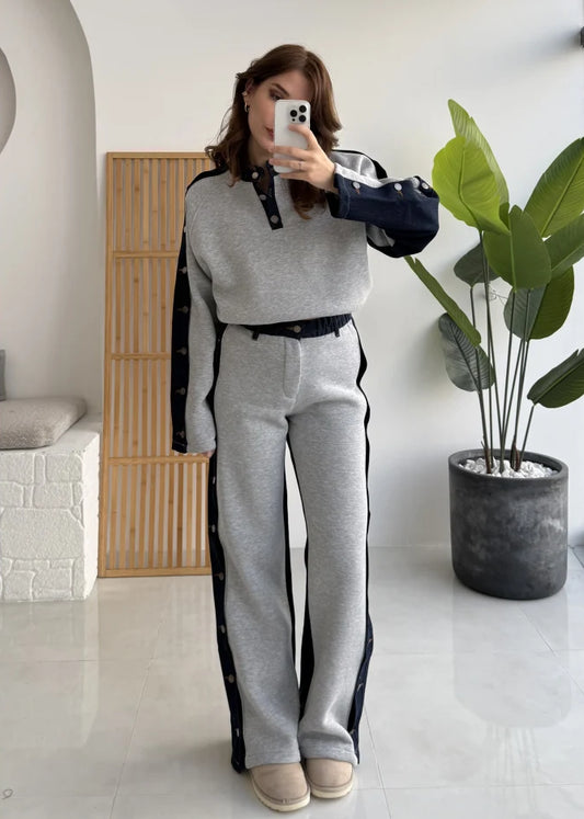 طقم فيليسيتي الرمادي المصنوع من مزيج الدنيم المصقول