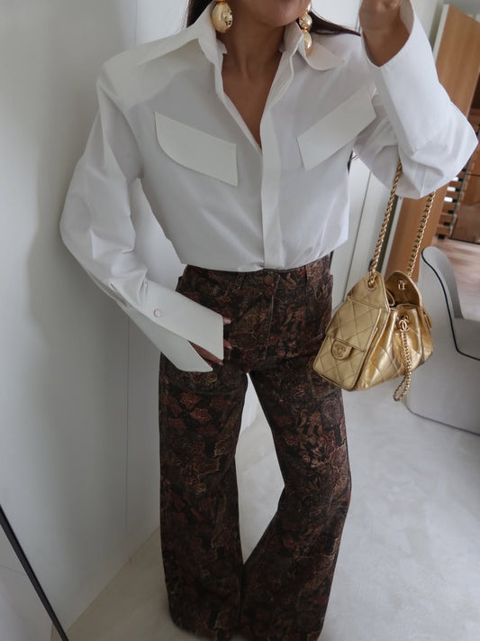 BUTTON-UP WITH PADDED SHOULDER SHIRT