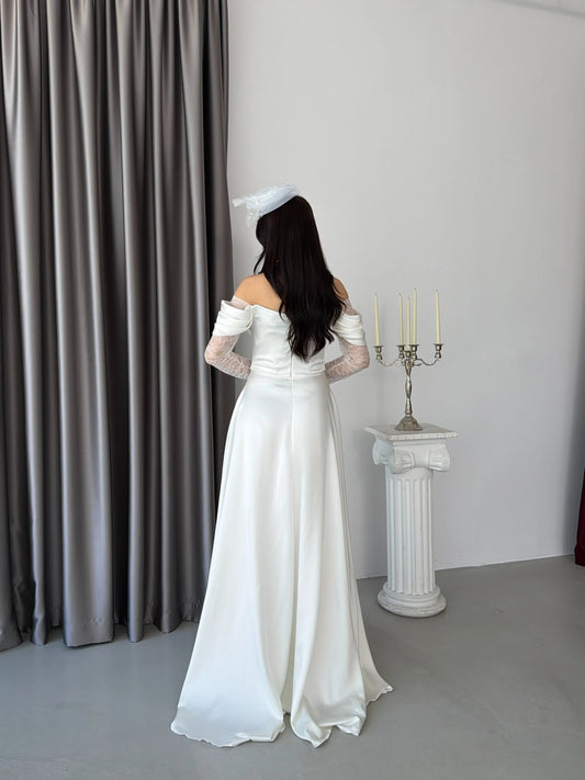 Royal White Evening with Lace Details Dress