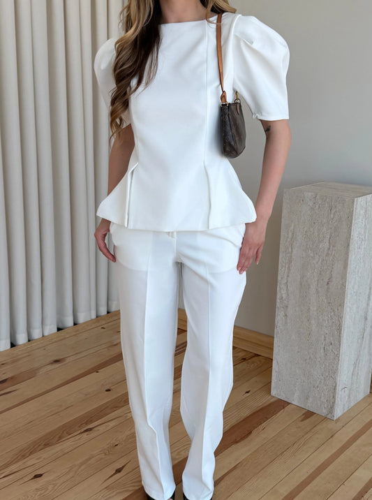 White Mateo Balloon Sleeve Set