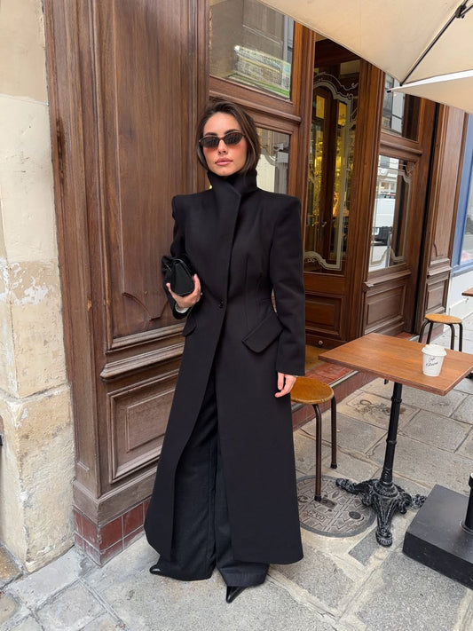 STAND-UP COLLAR WAIST SITTING PADDED MAXI CACHET COAT