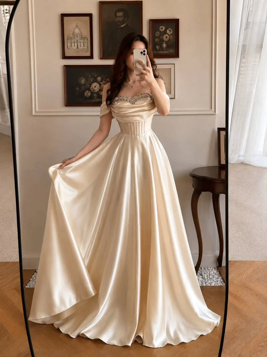 Soft Glam Cream Evening Dress