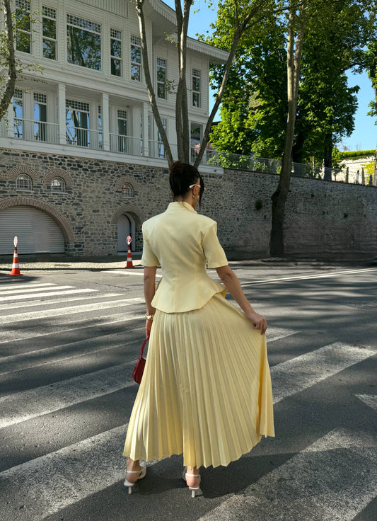 Butter Yellow Pleated Set