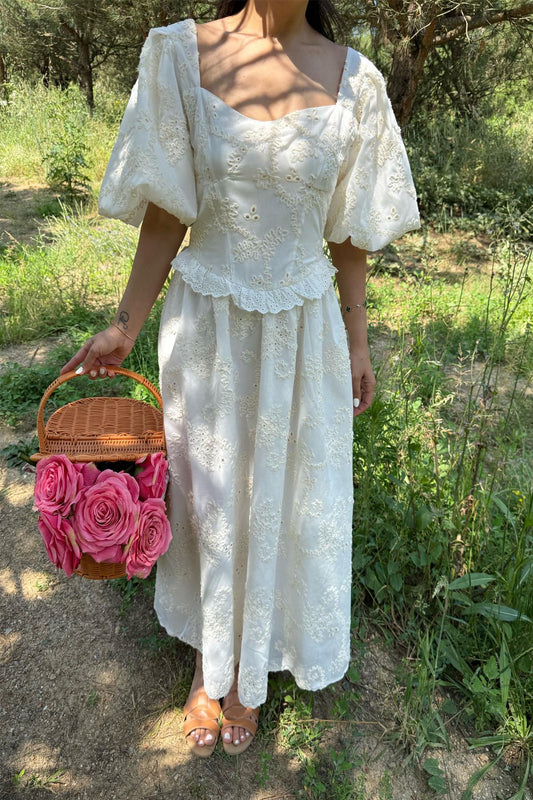 Balloon Sleeve Lace Embroidered DRESS