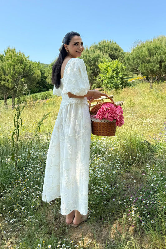 Balloon Sleeve Lace Embroidered DRESS