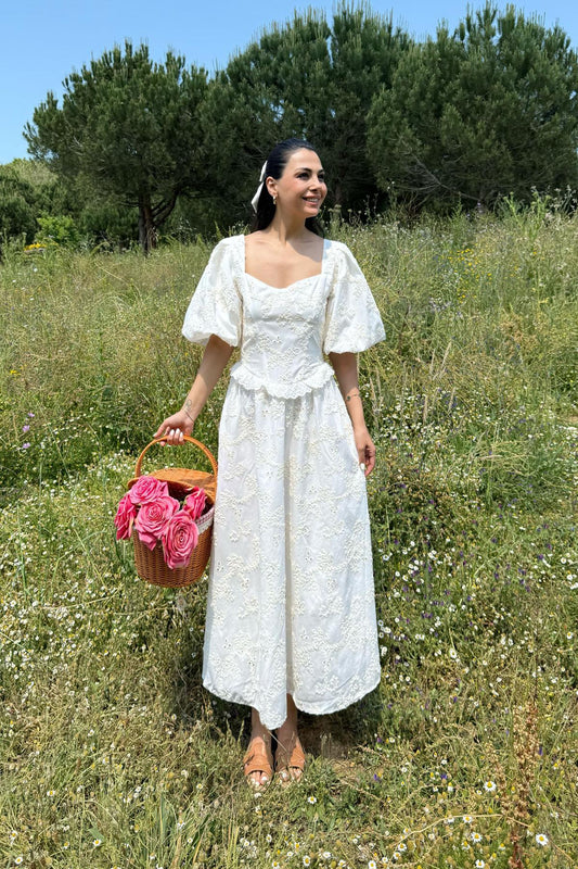 Balloon Sleeve Lace Embroidered DRESS