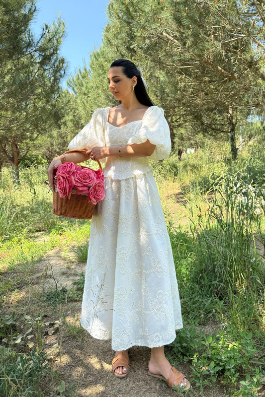 Balloon Sleeve Lace Embroidered DRESS