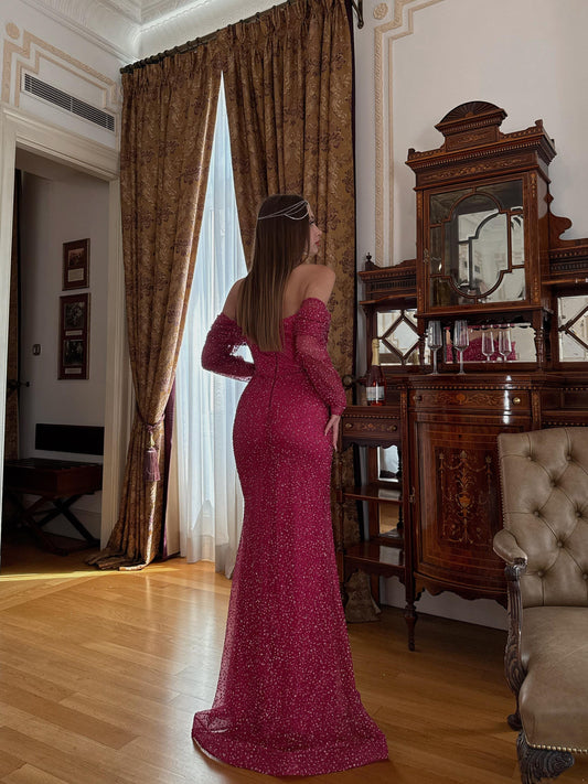 Ellinor Boat Neck Stone Evening Dress