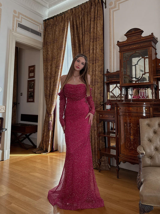 Ellinor Boat Neck Stone Evening Dress