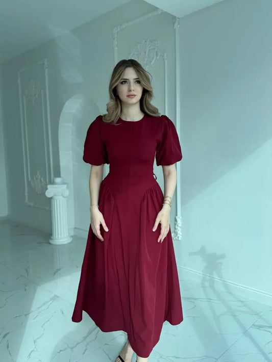 Burgundy Corset Side Balloon Dress