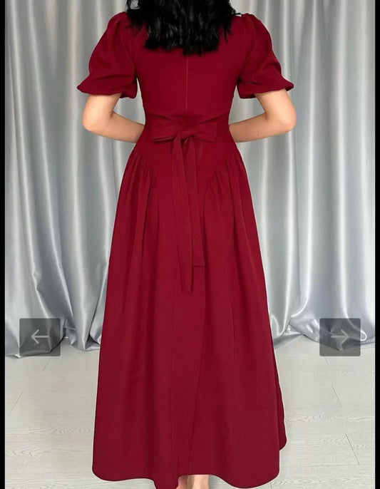 Burgundy Corset Side Balloon Dress