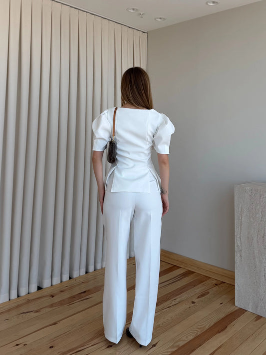 White Mateo Balloon Sleeve Set