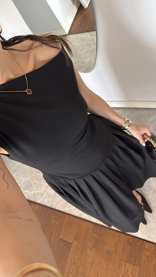 Asymmetrical Low Neck Sleeveless Long Dress