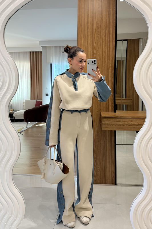 طقم فيليسيتي من مزيج الدنيم الكريمي المصقول