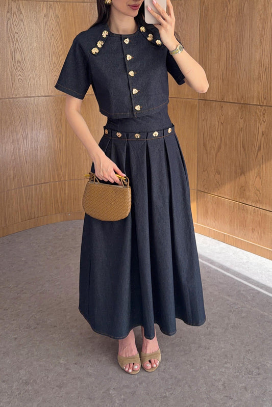 Gold Buttoned 3-Piece Designer Denim Set