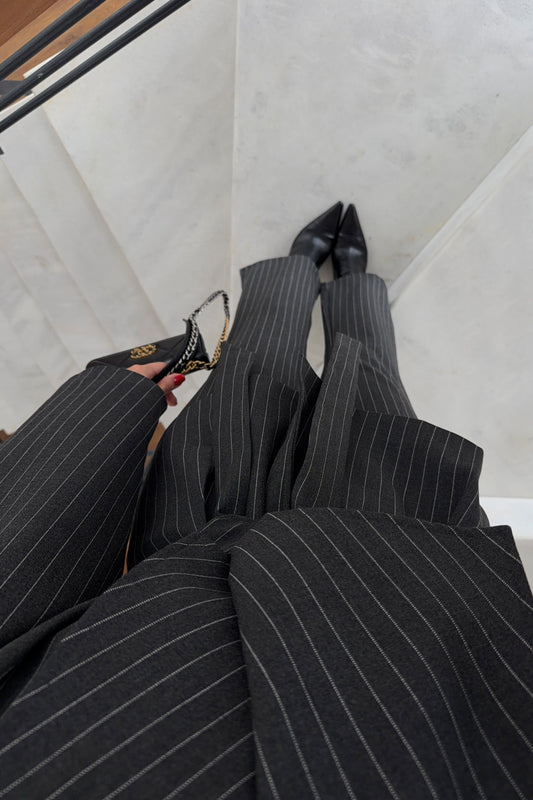 Sculpted Waist Pinstripe Suit Set