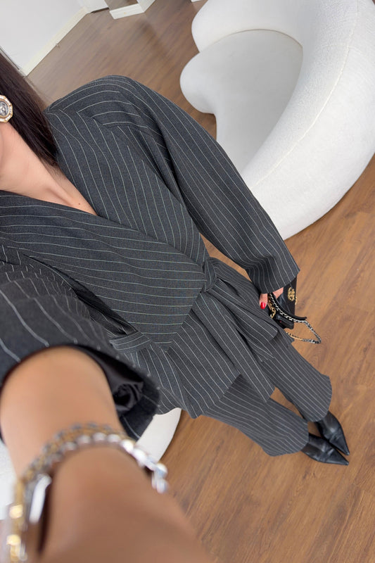 Sculpted Waist Pinstripe Suit Set