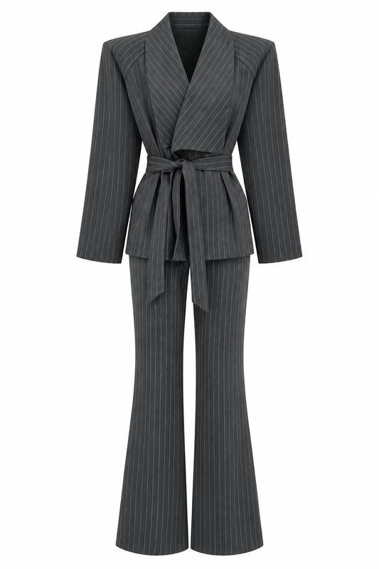 Sculpted Waist Pinstripe Suit Set