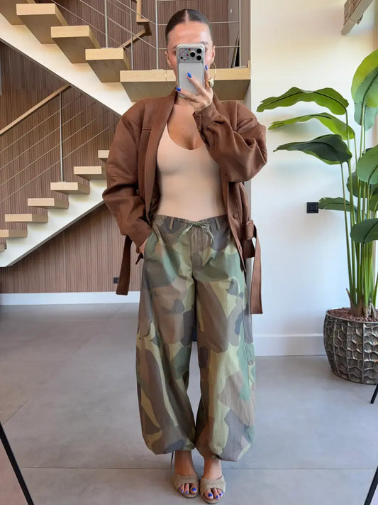 Camouflage Wide-Leg Cargo Pants