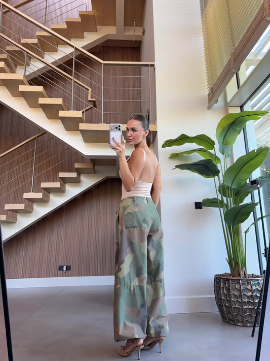 Camouflage Wide-Leg Cargo Pants