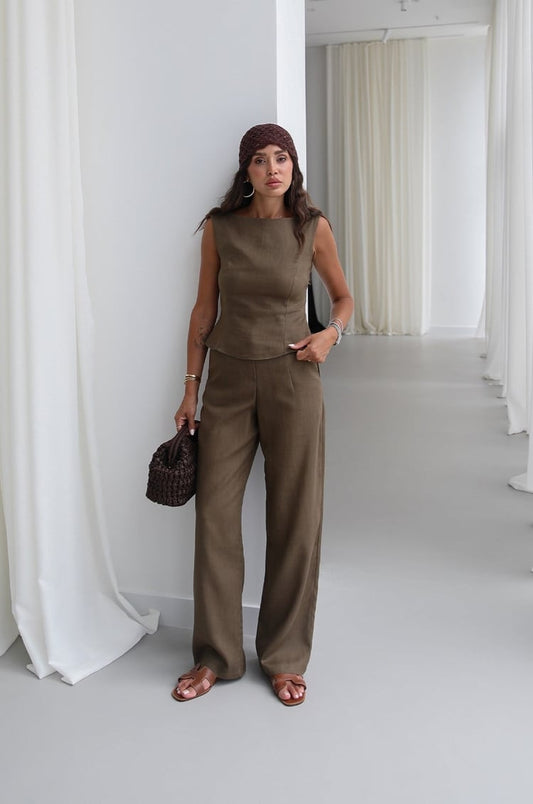 Khaki Ceres Raw Linen Set