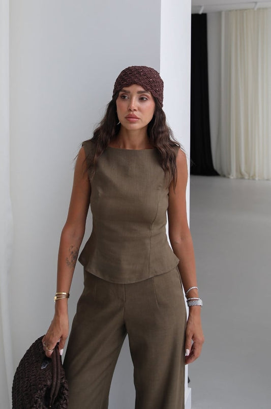 Khaki Ceres Raw Linen Set