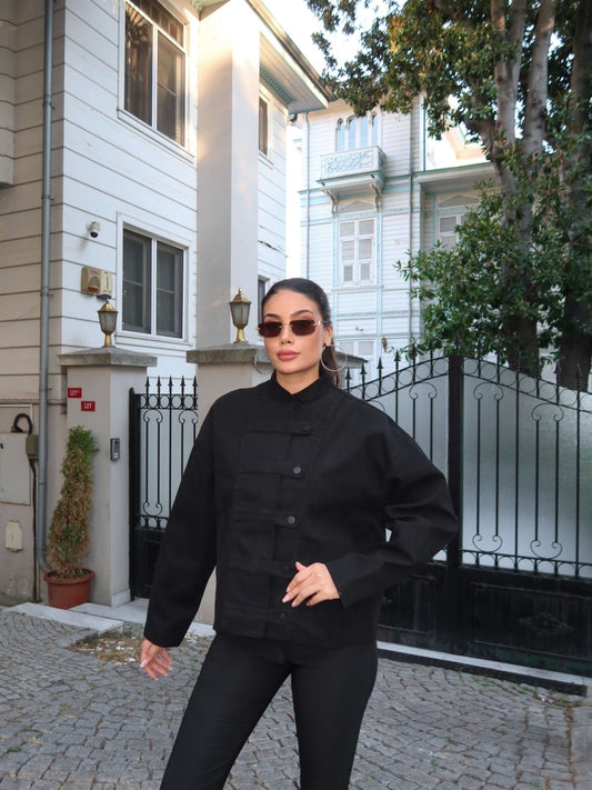 Valeria Black Mandarin Jacket
